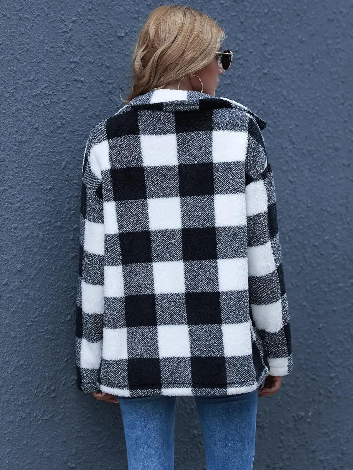 QUCH Sherpa Jacket Women Fuzzy Fleece Winter Coats for Women Shackets for Women 2024 Fashion Casual Warm Gingham Teddy Coat