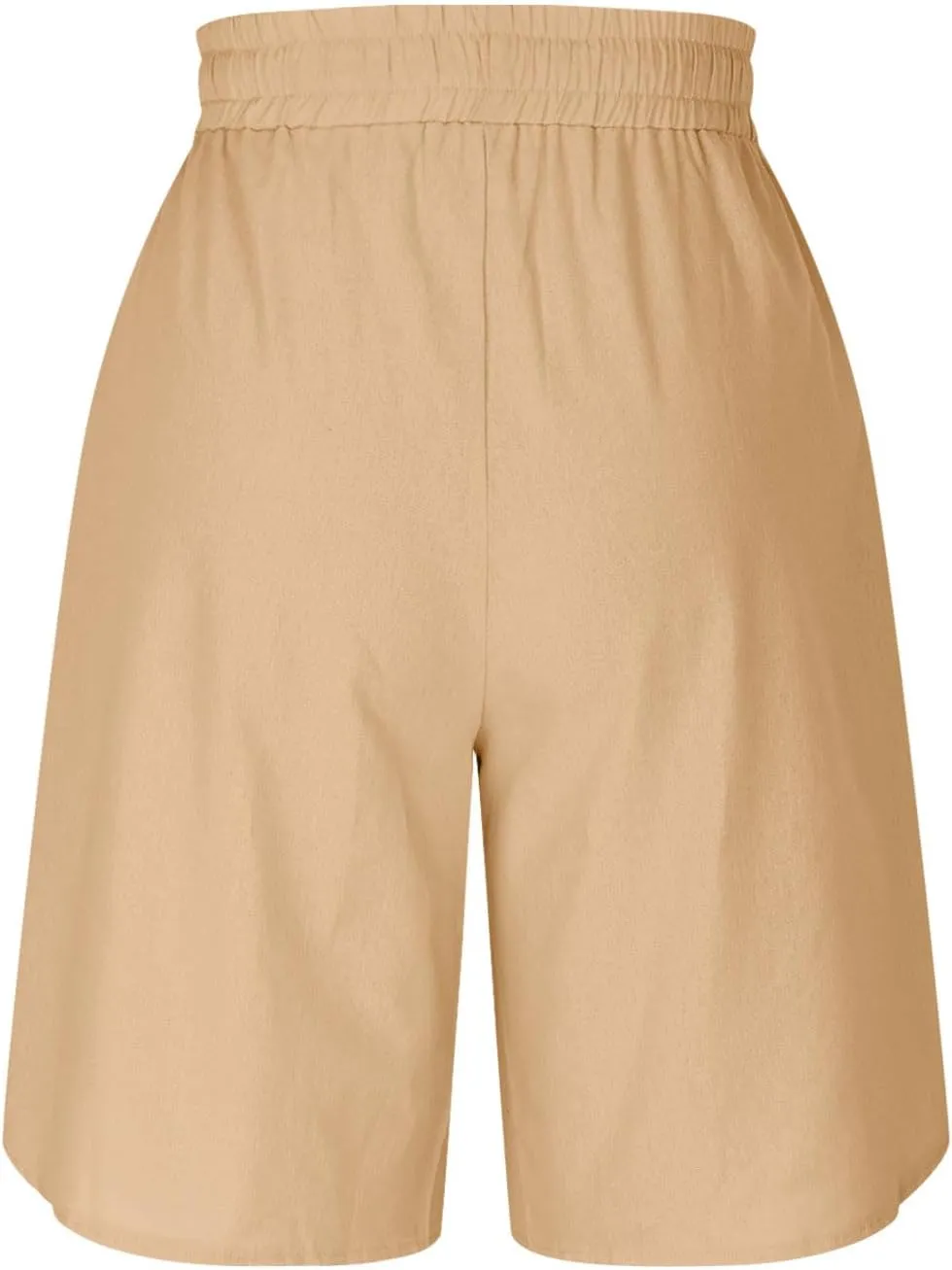 Shorts for Men Elastic Waist Side Buttons and Split Bermuda Shorts Summer Casual Faux Cotton Linen 5 Inch Pants with Pockets