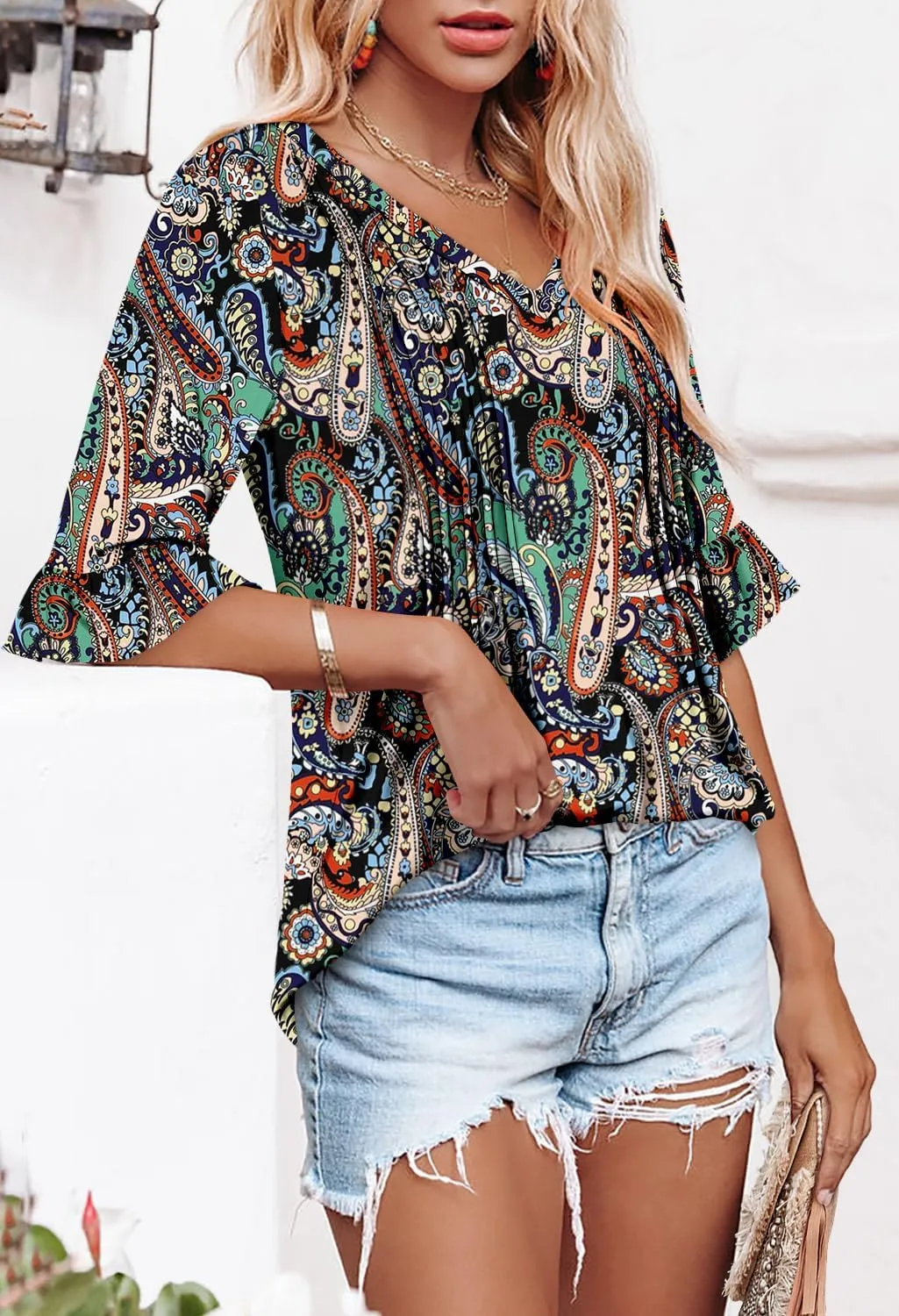 StunShow Womens Blouses Short Sleeve Summer Shirts Tunic Tops for Women Floral Women Tops Dressy Casual