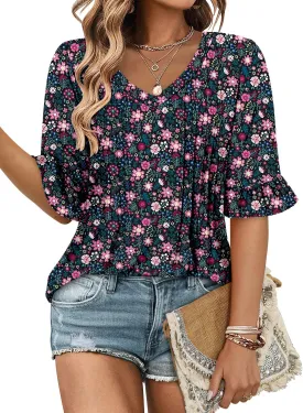 StunShow Womens Blouses Short Sleeve Summer Shirts Tunic Tops for Women Floral Women Tops Dressy Casual