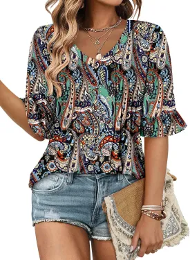 StunShow Womens Blouses Short Sleeve Summer Shirts Tunic Tops for Women Floral Women Tops Dressy Casual