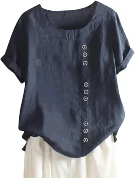 Summer Tops for Women 2025 Cotton Linen Casual Half Sleeve T Shirt Crewneck Oversized Tops Beach Vacation Blouse