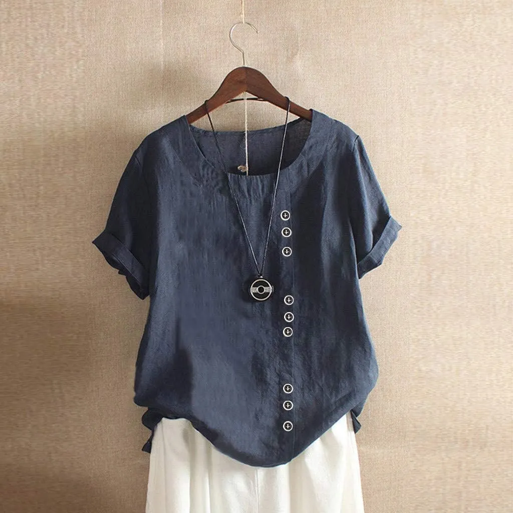 Summer Tops for Women 2025 Cotton Linen Casual Half Sleeve T Shirt Crewneck Oversized Tops Beach Vacation Blouse