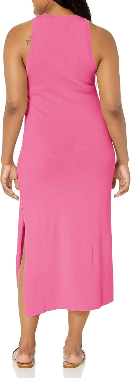 The Drop Women's Gabriela High Neck Cut-in A-line Side-Slit Maxi Sweater Dress