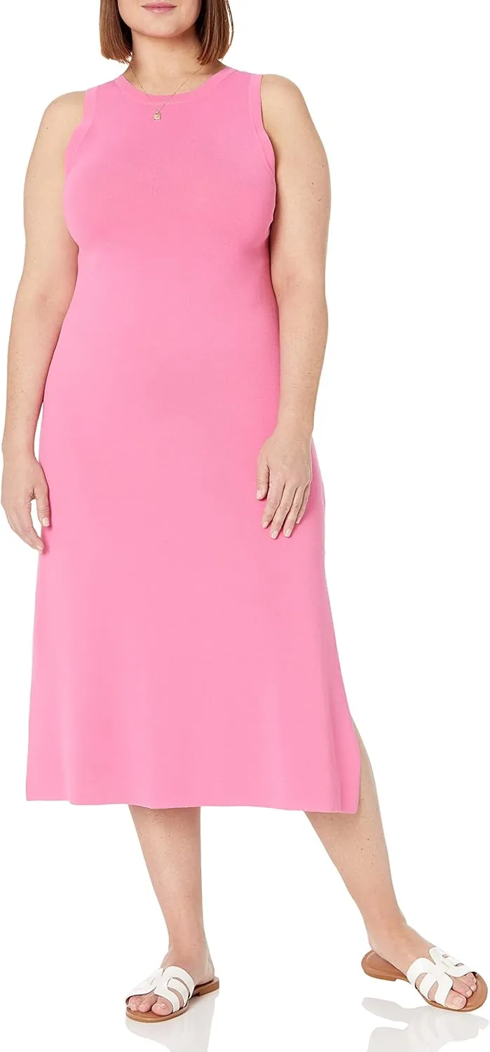 The Drop Women's Gabriela High Neck Cut-in A-line Side-Slit Maxi Sweater Dress