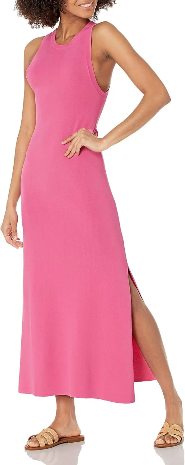The Drop Women's Gabriela High Neck Cut-in A-line Side-Slit Maxi Sweater Dress