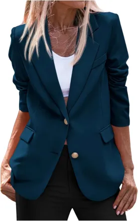 uhnmki Women's 2024 Fall Business Casual Blazers Long Saleeve Notch Lapel Trendy Work Blazers Jackets Outerwear
