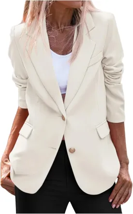 uhnmki Women's 2024 Fall Business Casual Blazers Long Saleeve Notch Lapel Trendy Work Blazers Jackets Outerwear