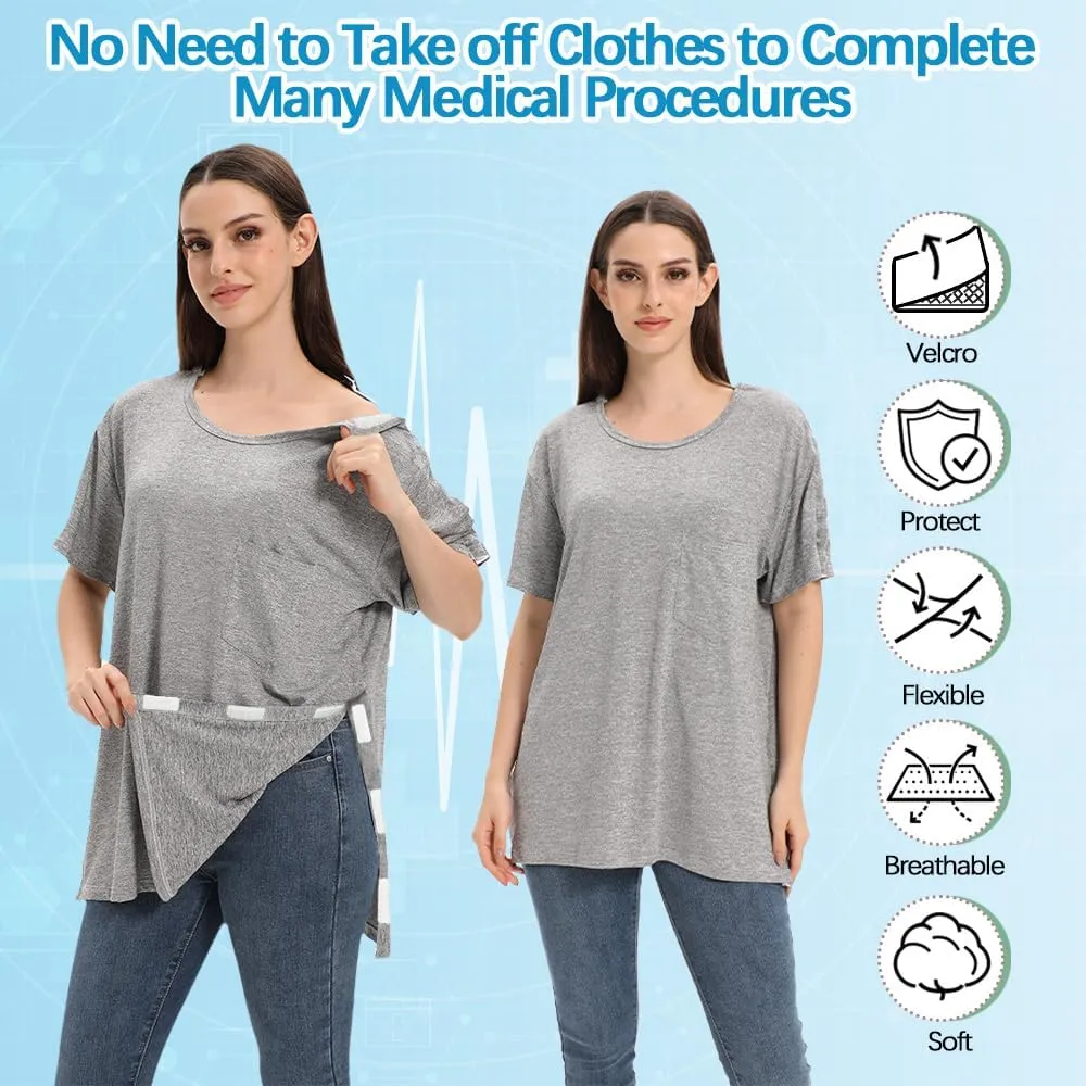 Unisex Post Shoulder Surgery Shirts for Women with All Access Stick On Fasteners Recovery Tear Away Chemo Clothing