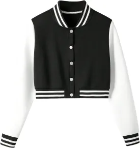Verdusa Women's Bomber Jacket Long Sleeve Varsity Jackets Crop Baseball Outerwear