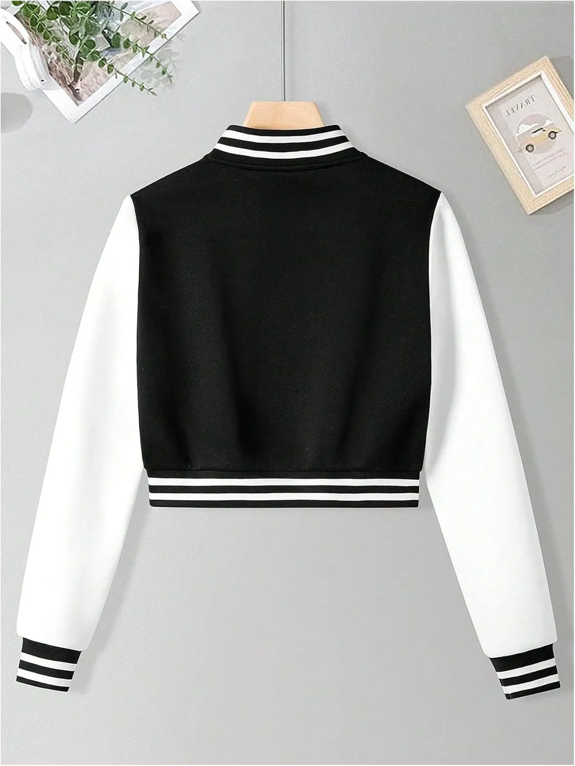 Verdusa Women's Bomber Jacket Long Sleeve Varsity Jackets Crop Baseball Outerwear