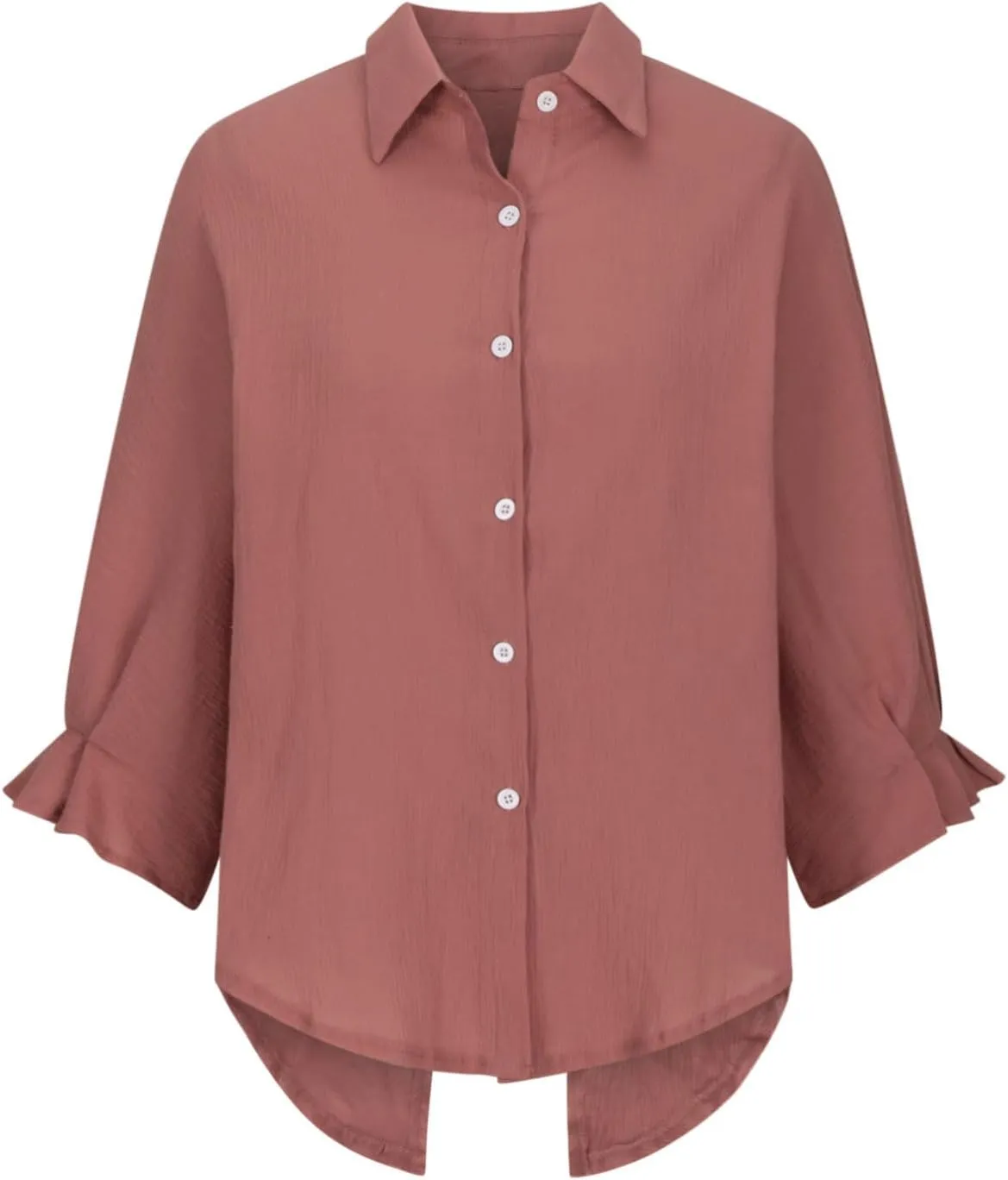 Women Button Down Shirts Cotton Linen Blouse Tops 3/4 Sleeve Gauze Collar Shirt Tunic Loose Fit Fashion Trendy Clothes