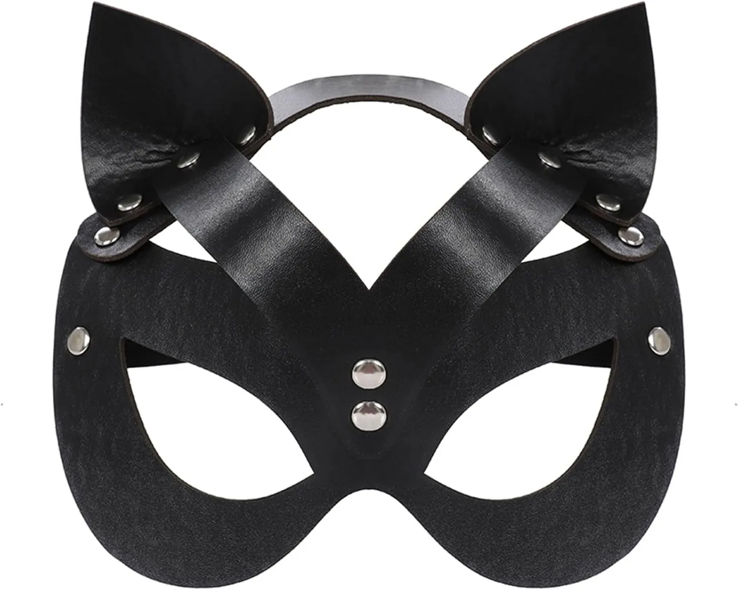 Women Faux Leather Masquerade Mask Black Goth Fox Cat Eye Mask Halloween Costumes Mardi Gras Animal Cosplay Half Face Mask
