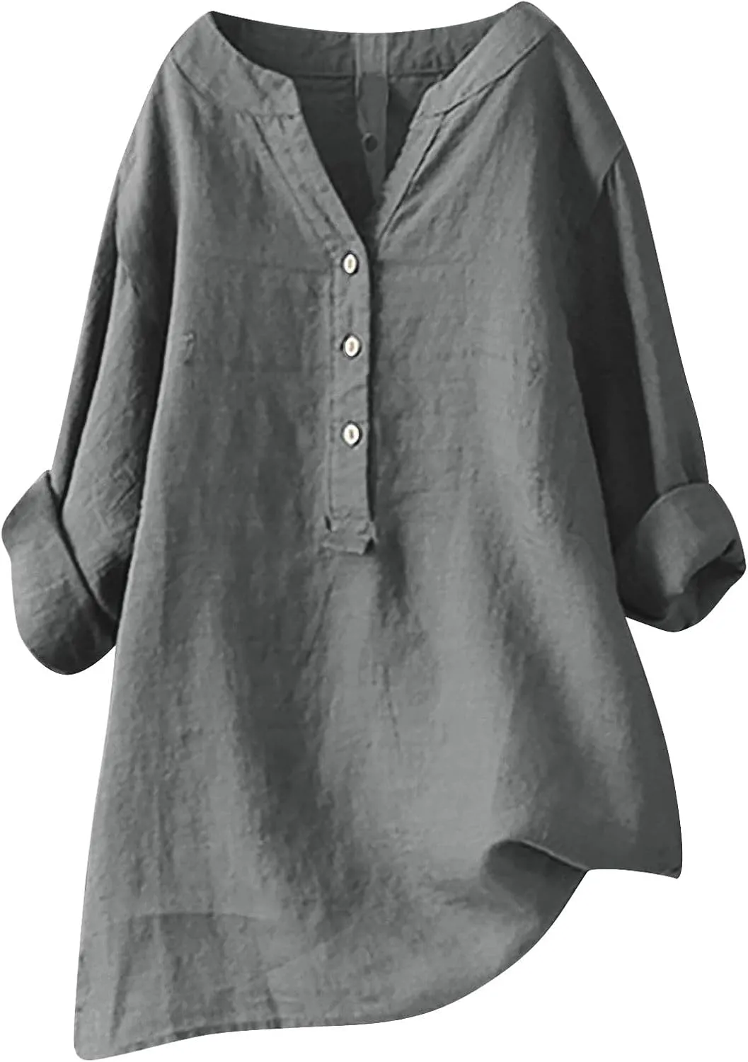 Women Summer Linen Shirts 3/4 Sleeve Cotton Blouse V Neck Button Tunic Tops Trendy Dressy Causal Clothing 2024