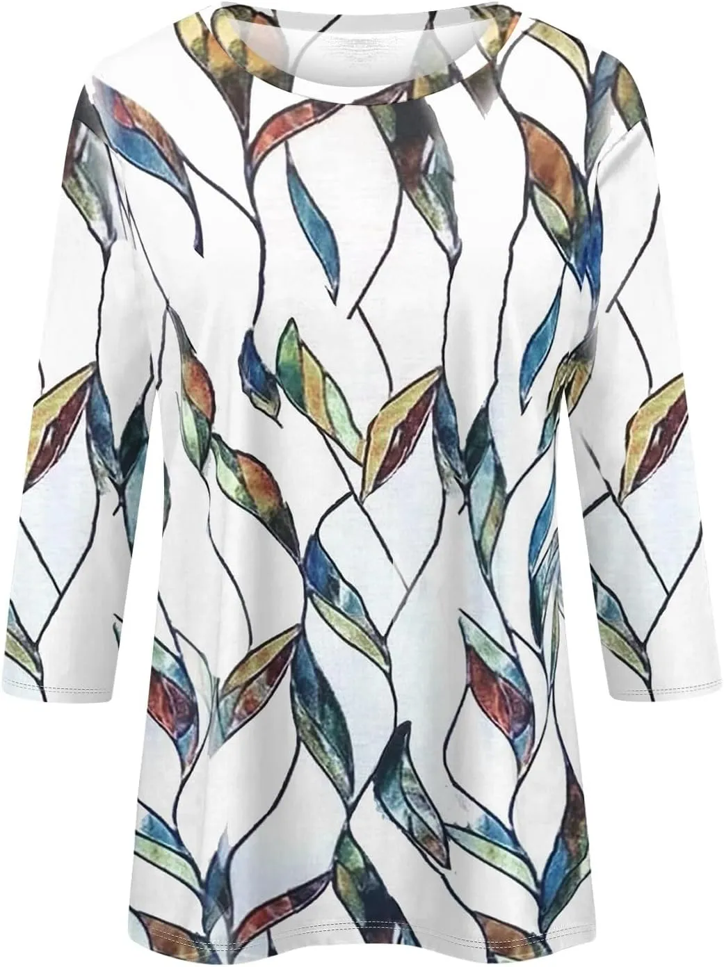 Womens 3/4 Sleeve Tops 2025 Summer Print Round Neck Shirts Loose Fit Three Quarter Sleeve Tshirts