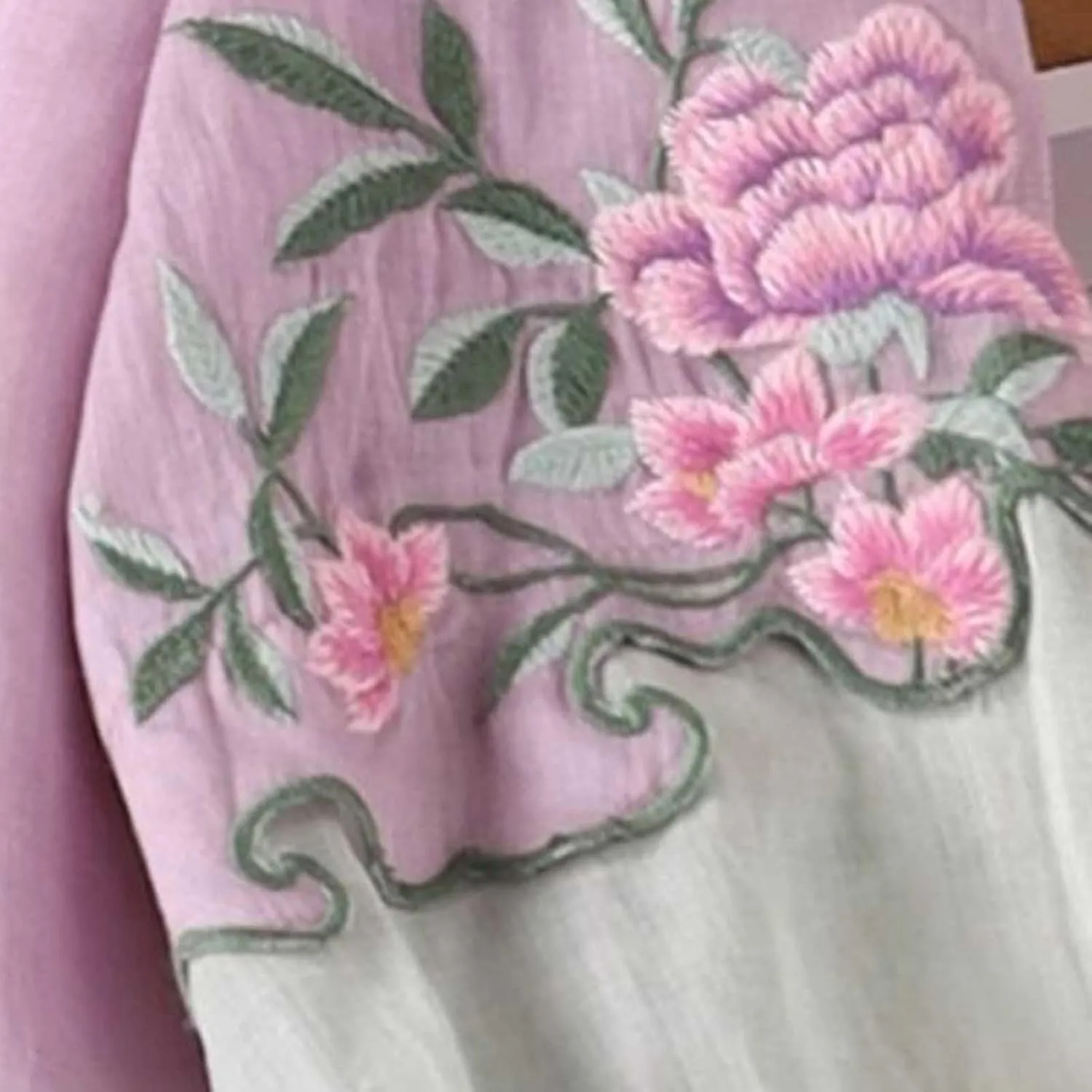 Women's Mandarin Neck Cotton Linen Blouses Retro Chinese Frog Button 3/4 Sleeve Tops Casual Floral Embroidered Shirts