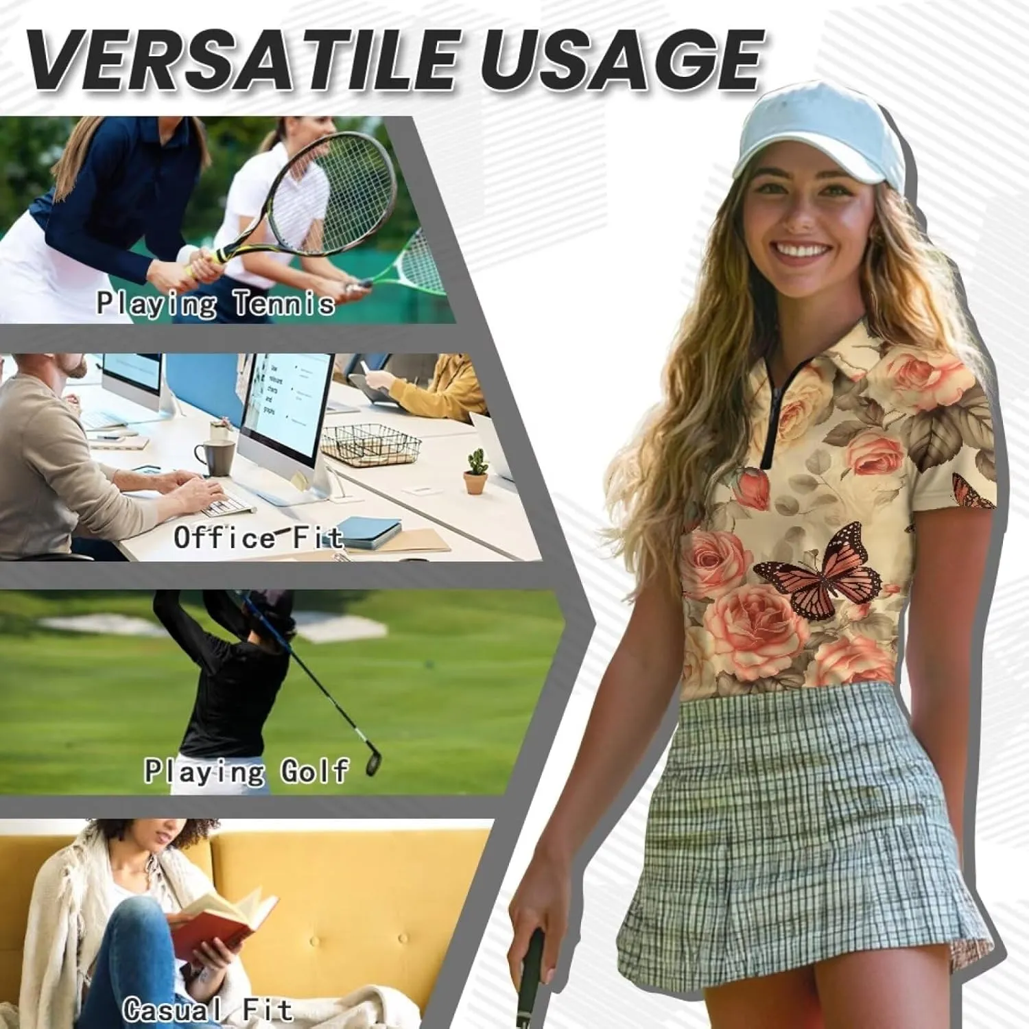 YEXIATODO Womens Golf Shirt Short Sleeve Polo Shirts Zip Up Collared UPF 50  Quick Dry Tennis Athletic Tank Tops XS-2XL