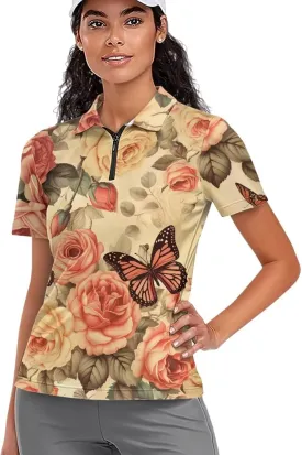 YEXIATODO Womens Golf Shirt Short Sleeve Polo Shirts Zip Up Collared UPF 50  Quick Dry Tennis Athletic Tank Tops XS-2XL