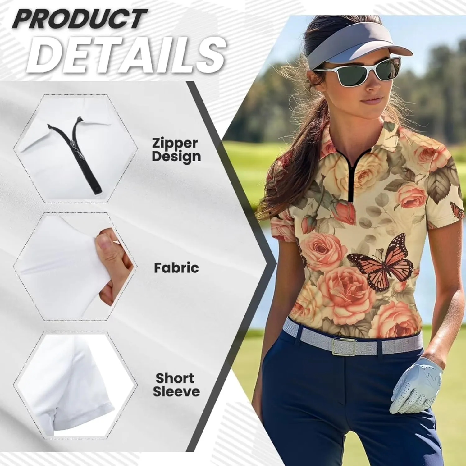 YEXIATODO Womens Golf Shirt Short Sleeve Polo Shirts Zip Up Collared UPF 50  Quick Dry Tennis Athletic Tank Tops XS-2XL